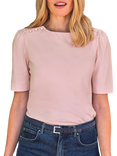 Pure Collection Button Shoulder Top, Pink