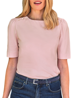 Pure Collection Button Shoulder Top, Pink, Pink