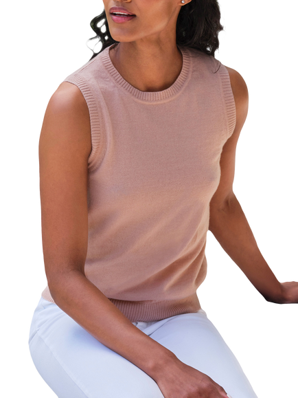Pure Collection Pure Cashmere Round Neck Tank Top, Creme, Creme