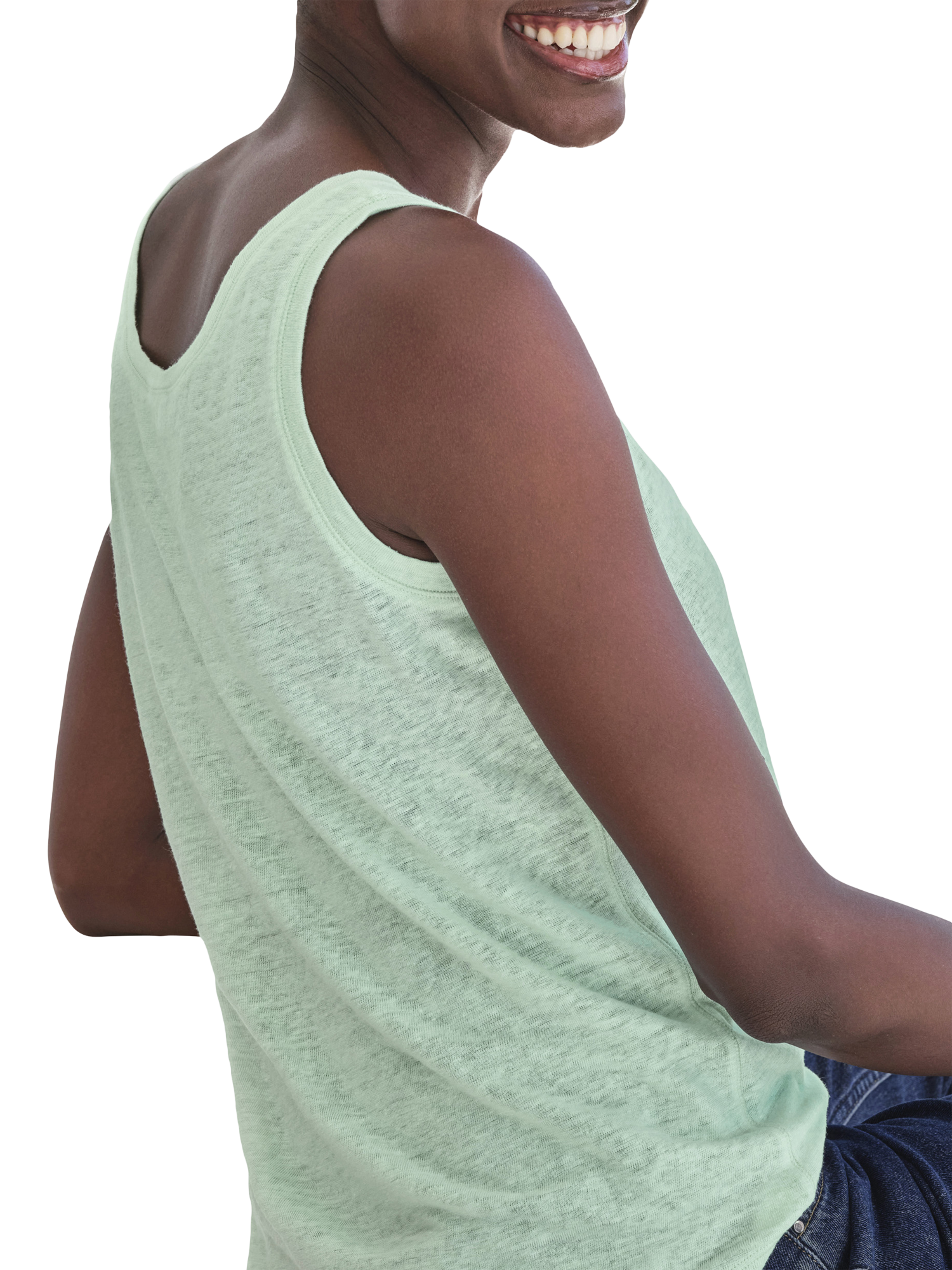 Product image 3 of 3, which shows Pure Collection Linen Jersey Vest, Green, 8