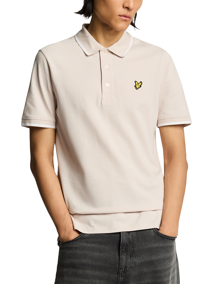 Product image 1 of 5, which shows Lyle & Scott Tipped Polo Shirt, Pink Salt/White, XS