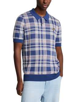 Lyle & Scott Tartan Knit Polo Shirt, Mist Lilac