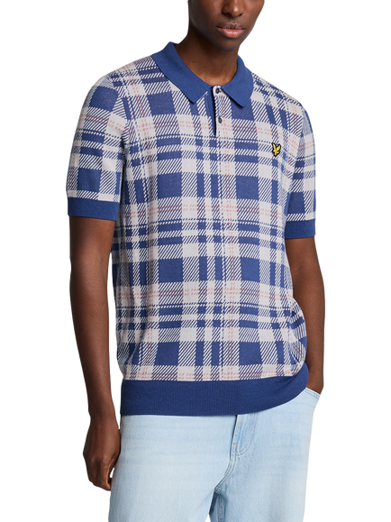Lyle & Scott Tartan Knit Polo Shirt, Mist Lilac