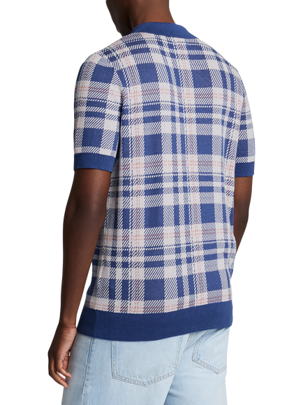Lyle & Scott Tartan Knit Polo Shirt - view 2, Mist Lilac