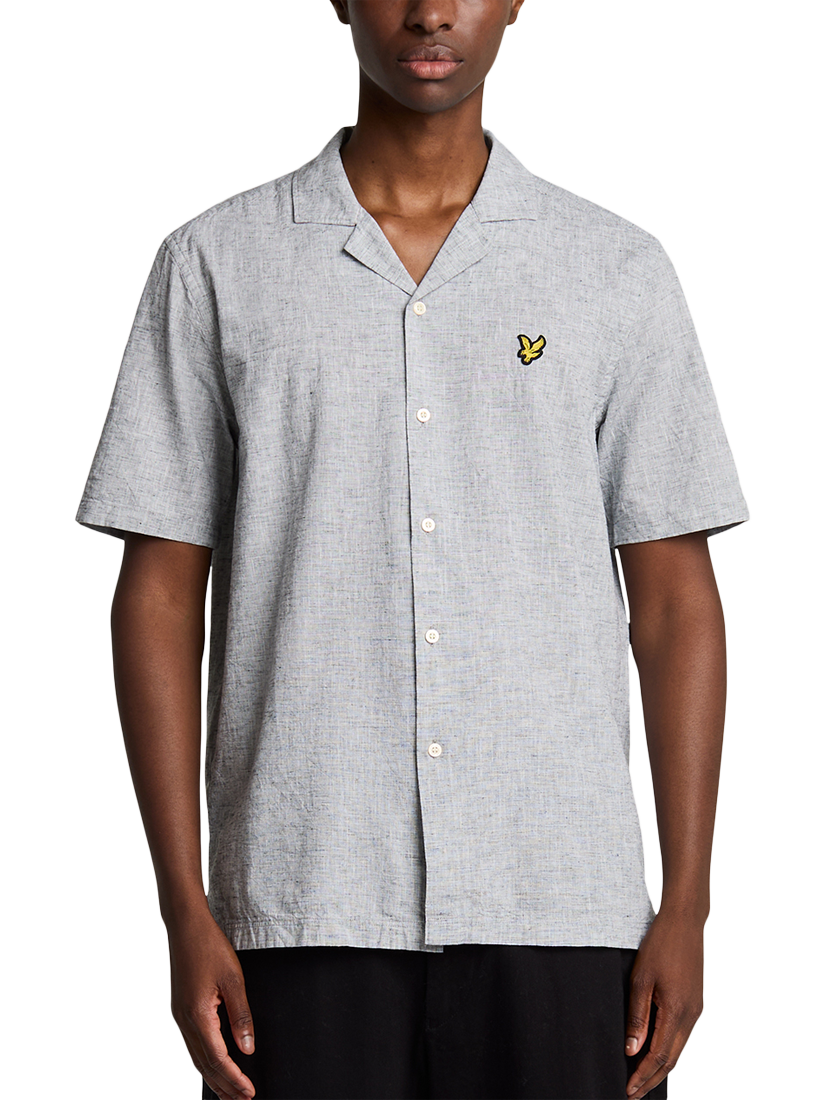 Product image 1 of 5, which shows Lyle & Scott Linen Blend Regular Fit Shirt, Dark Navy, XS