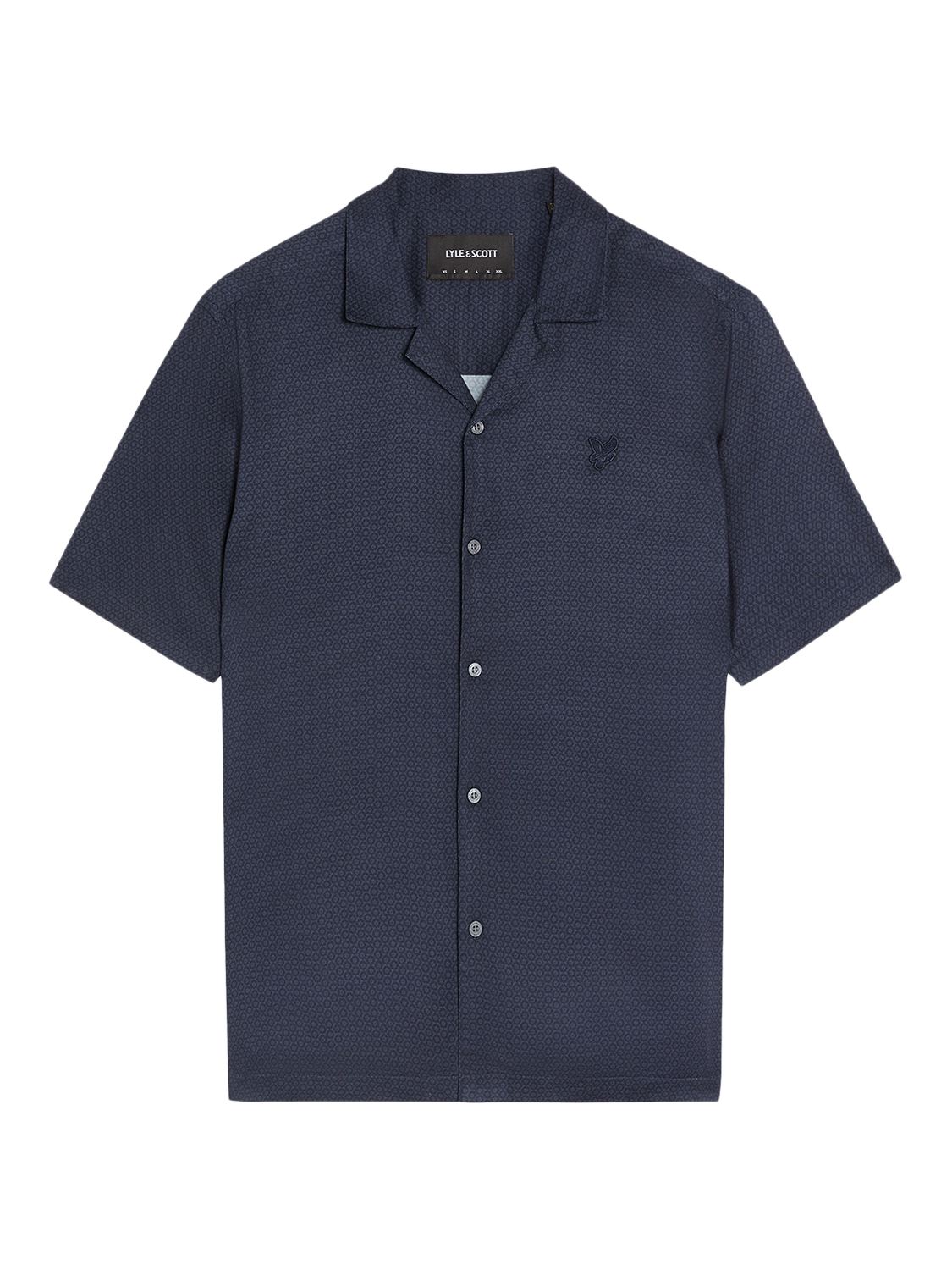 Product image 3 of 5, which shows Lyle & Scott Geometric Motif Revere Shirt, Dark Navy, XS