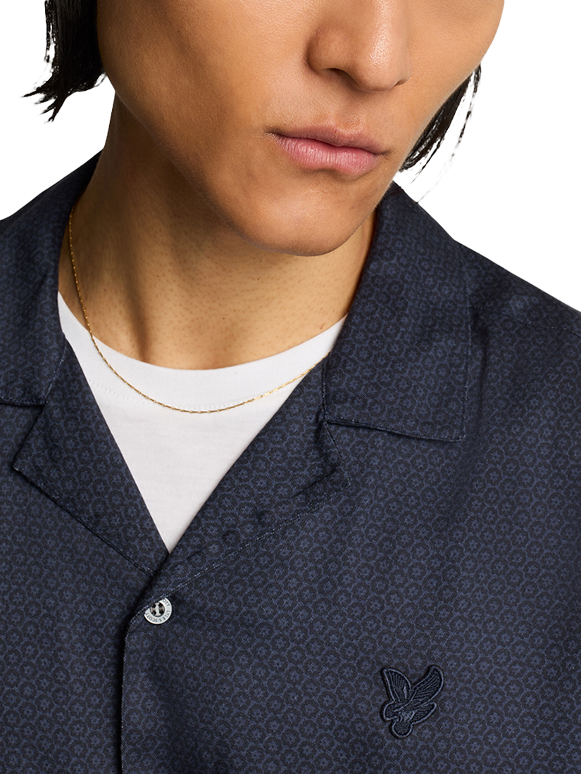 Product image 5 of 5, which shows Lyle & Scott Geometric Motif Revere Shirt, Dark Navy, XS