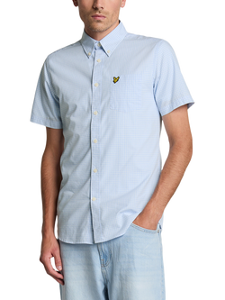 Lyle & Scott Gingham Cotton Short Sleeve Shirt, Light Blue/White