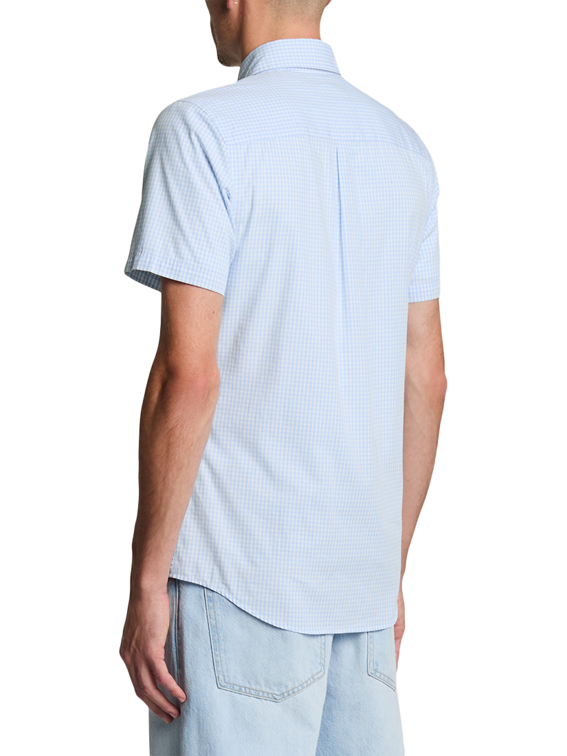 Product image 2 of 5, which shows Lyle & Scott Gingham Cotton Short Sleeve Shirt, Light Blue/White, XS