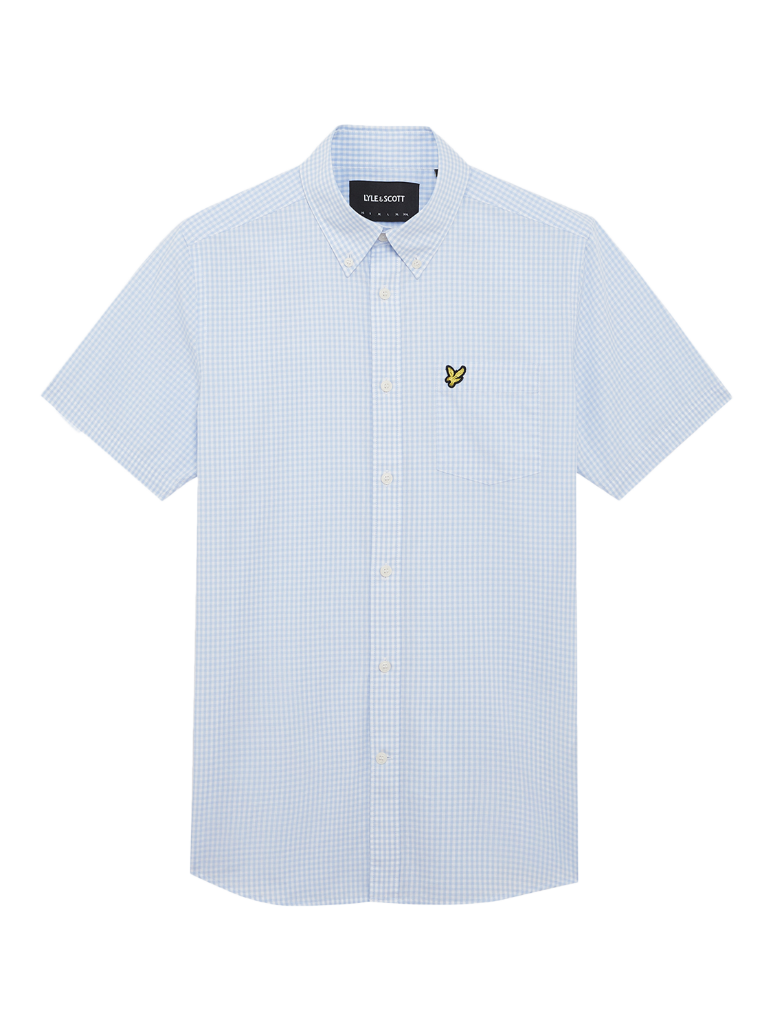 Product image 3 of 5, which shows Lyle & Scott Gingham Cotton Short Sleeve Shirt, Light Blue/White, XS