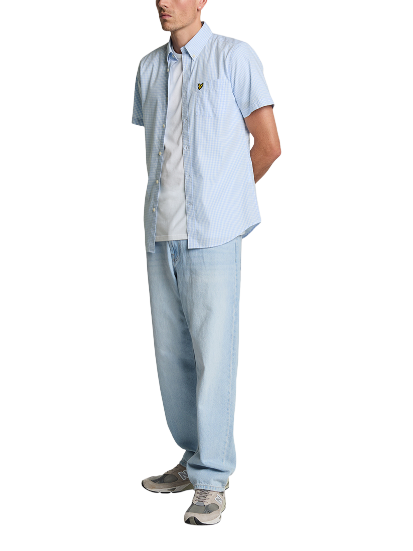 Product image 4 of 5, which shows Lyle & Scott Gingham Cotton Short Sleeve Shirt, Light Blue/White, XS