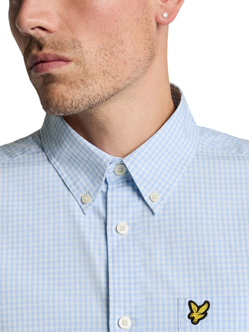Product image 5 of 5, which shows Lyle & Scott Gingham Cotton Short Sleeve Shirt, Light Blue/White, XS