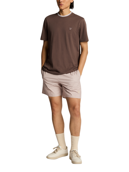 Lyle & Scott Geo Motif Printed Swim Shorts, Stealth Brown, Stealth Brown