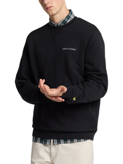 Lyle & Scott Loopback Cotton Embroidered Crew Neck Sweatshirt, Jet Black/White