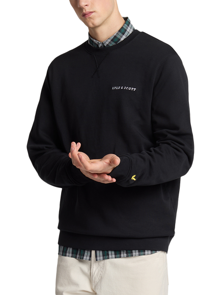 Lyle & Scott Loopback Cotton Embroidered Crew Neck Sweatshirt, Jet Black/White