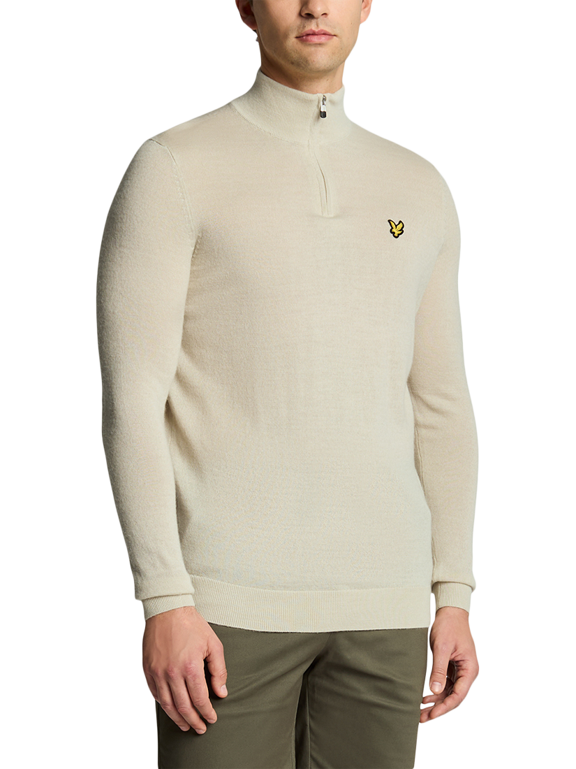 Product image 1 of 5, which shows Lyle & Scott Golf Quarter-Zip Merino Jumper, Sesame, XL