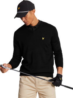 Lyle & Scott Golf Wool Blend V-Neck Jumper, Jet Black