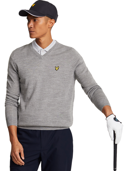 Lyle & Scott Golf Wool Blend V-Neck Jumper, Mid Grey Marl