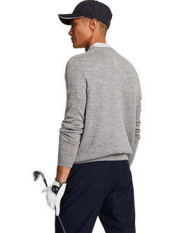 Lyle & Scott Golf Wool Blend V-Neck Jumper - view 2, Mid Grey Marl