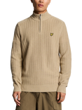 Lyle & Scott Wool Blend Ribbed Quarter Zip Jumper, Stone