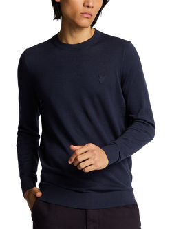 Lyle & Scott Cotton Tonal Crew Neck Jumper, Dark Navy