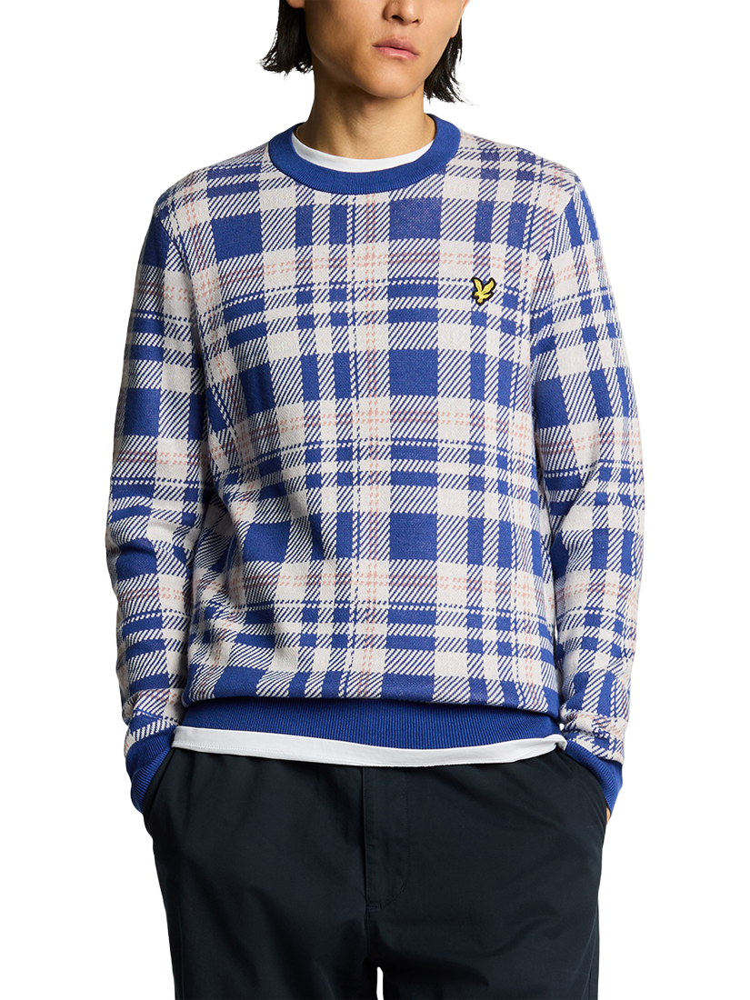 Product image 1 of 4, which shows Lyle & Scott Tartan Crew Neck Jumper, Mist Lilac, XS