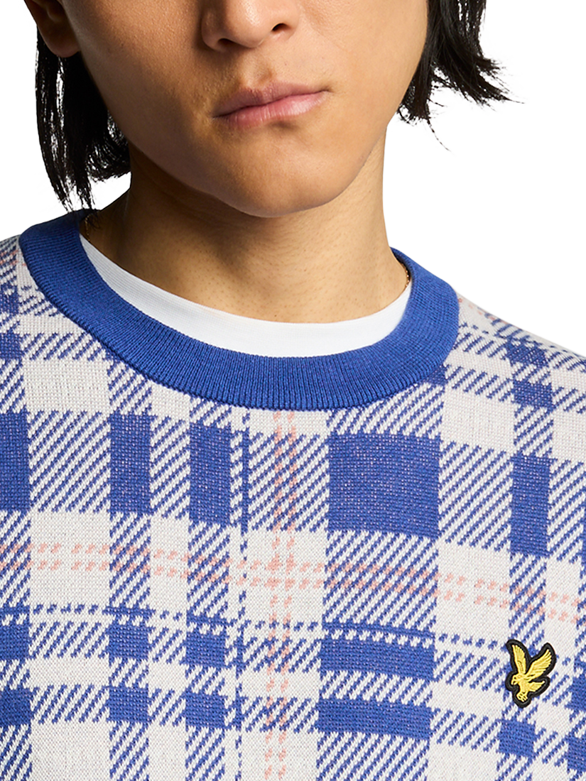 Product image 4 of 4, which shows Lyle & Scott Tartan Crew Neck Jumper, Mist Lilac, XS