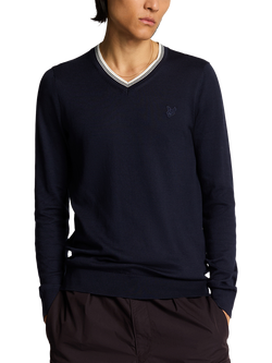 Lyle & Scott Tipped V-Neck Jumper, Dark Navy, Dark Navy