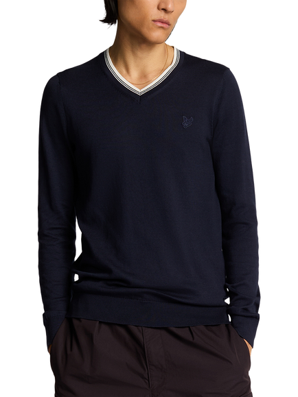 Lyle & Scott Tipped V-Neck Jumper, Dark Navy, Dark Navy