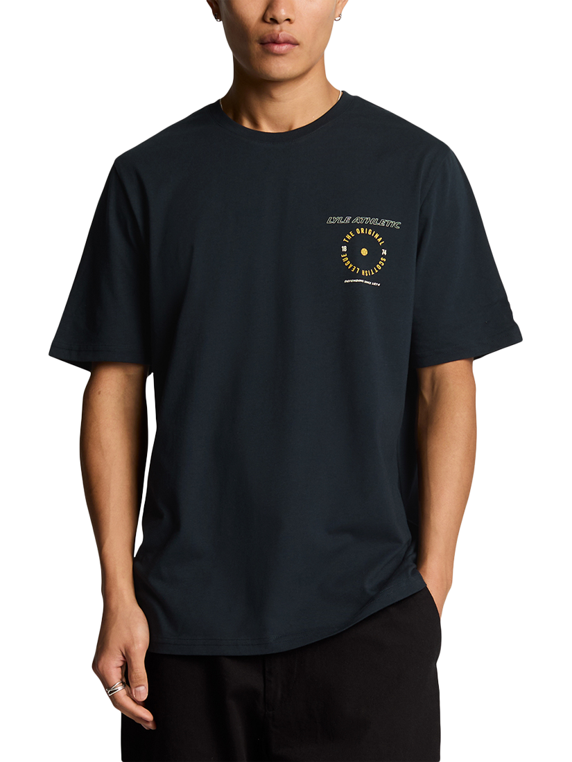 Product image 1 of 5, which shows Lyle & Scott Cotton Athletic Graphic Regular Fit T-Shirt, Dark Navy/Multi, XS