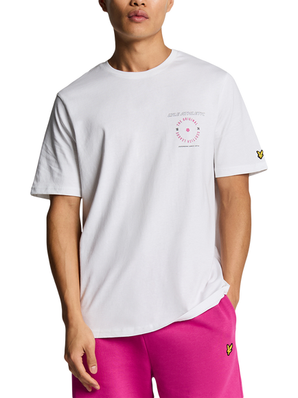 Lyle & Scott Cotton Athletic Graphic Regular Fit T-Shirt, White/Fuchsia