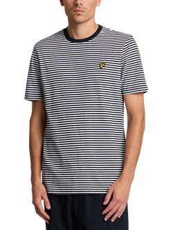 Lyle & Scott Linen Blend Regular Fit Short Sleeve Breton Stripe T-Shirt, Dark Navy/White