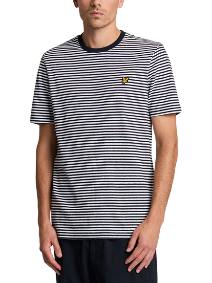 Lyle & Scott Linen Blend Regular Fit Short Sleeve Breton Stripe T-Shirt, Dark Navy/White