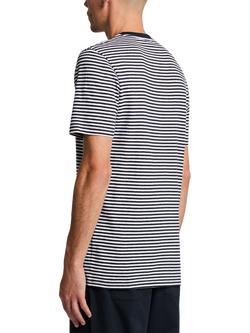 Lyle & Scott Linen Blend Regular Fit Short Sleeve Breton Stripe T-Shirt - view 2, Dark Navy/White