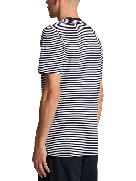 Lyle & Scott Linen Blend Regular Fit Short Sleeve Breton Stripe T-Shirt - view 2, Dark Navy/White