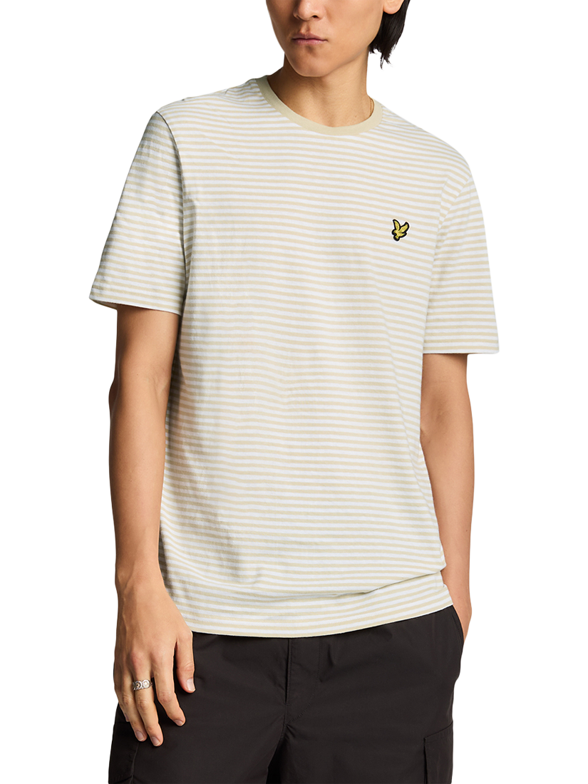 Product image 1 of 5, which shows Lyle & Scott Linen Blend Regular Fit Short Sleeve Breton Stripe T-Shirt, Luna/White, XS