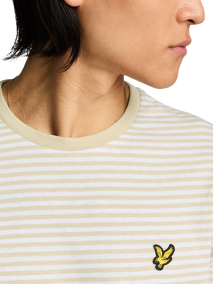 Product image 5 of 5, which shows Lyle & Scott Linen Blend Regular Fit Short Sleeve Breton Stripe T-Shirt, Luna/White, XS
