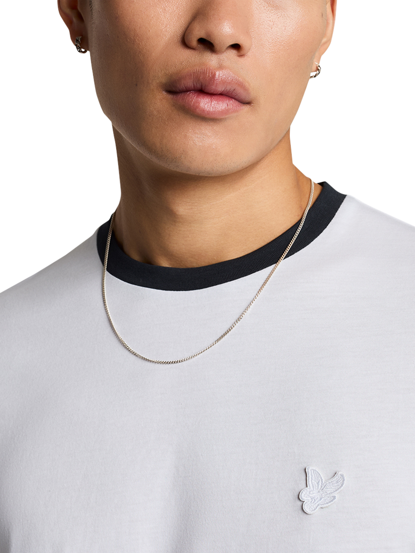 Product image 4 of 5, which shows Lyle & Scott Cotton Regular Fit Short Sleeve Contrast Collar Superfine T-Shirt, White/Dark Navy, XS