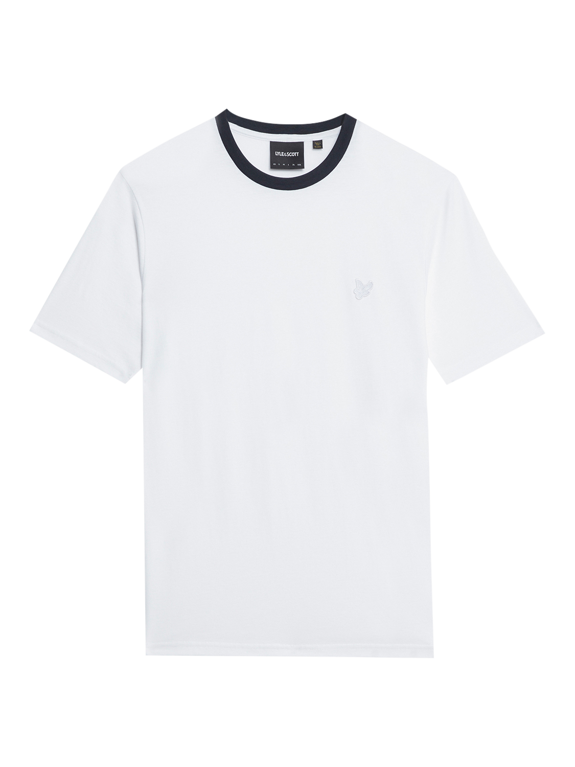Product image 5 of 5, which shows Lyle & Scott Cotton Regular Fit Short Sleeve Contrast Collar Superfine T-Shirt, White/Dark Navy, XS