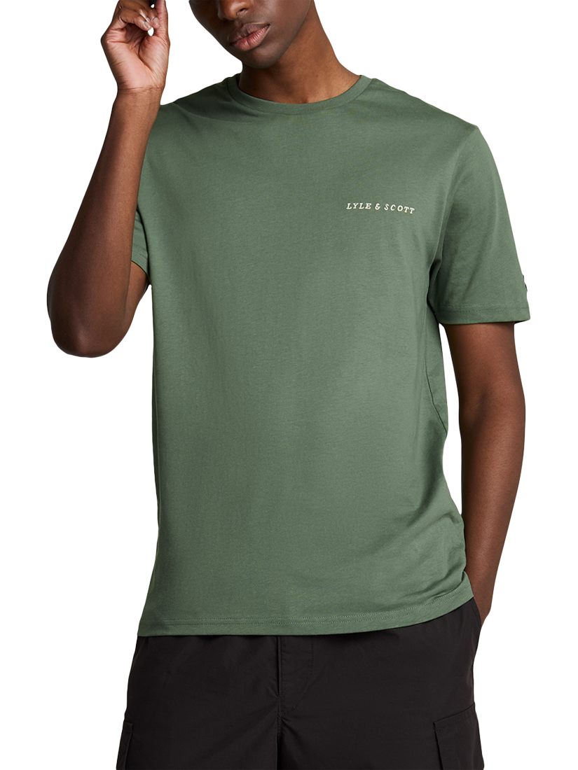 Product image 1 of 5, which shows Lyle & Scott Cotton Regular Fit Short Sleeve Embroidered Logo T-Shirt, Duck Green/Cove, XS