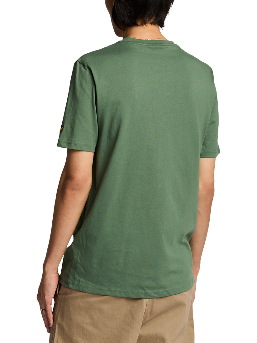 Product image 2 of 5, which shows Lyle & Scott Cotton Regular Fit Short Sleeve Embroidered Logo T-Shirt, Duck Green/Cove, XS