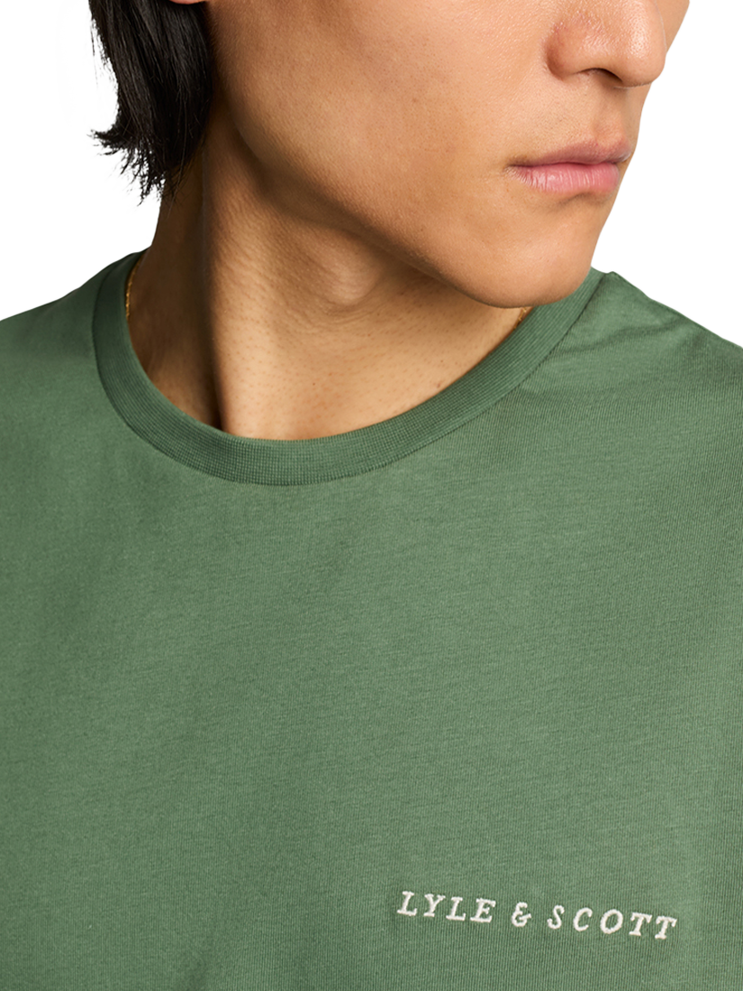 Product image 5 of 5, which shows Lyle & Scott Cotton Regular Fit Short Sleeve Embroidered Logo T-Shirt, Duck Green/Cove, XS