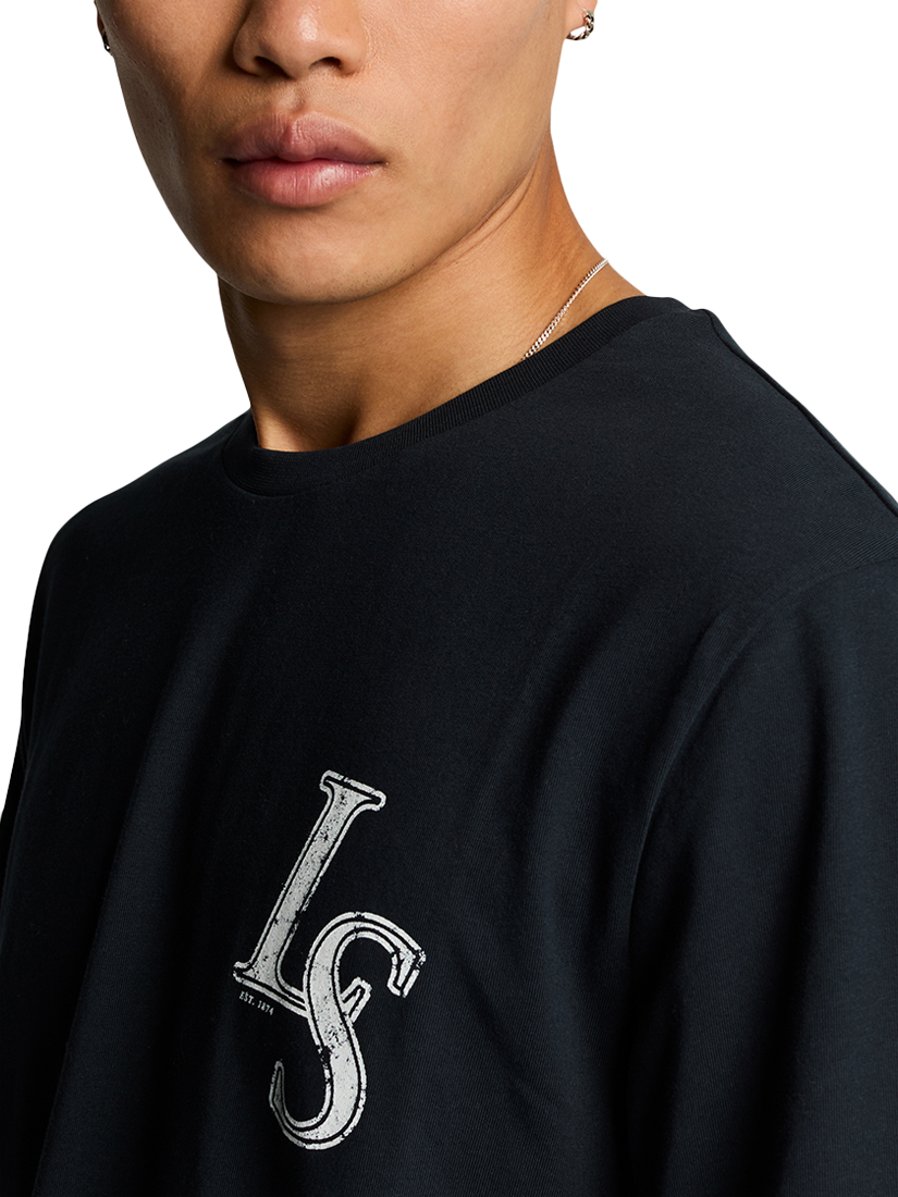 Product image 4 of 4, which shows Lyle & Scott Cotton Regular Fit Short Sleeve Graphic Emblem T-Shirt, Dark Navy, XS