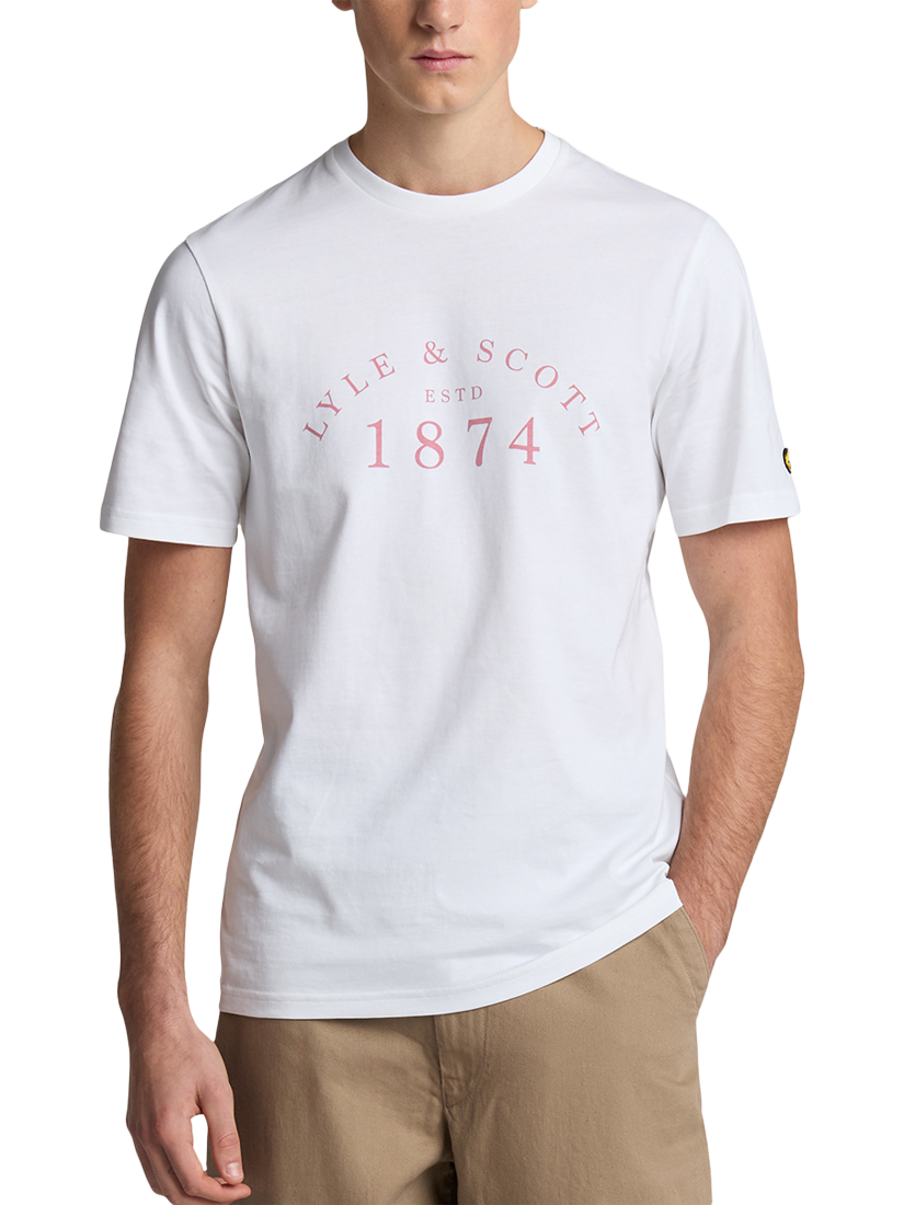 Product image 1 of 4, which shows Lyle & Scott Cotton Regular Fit Short Sleeve Graphic Logo T-Shirt, White/Ash Red, XS