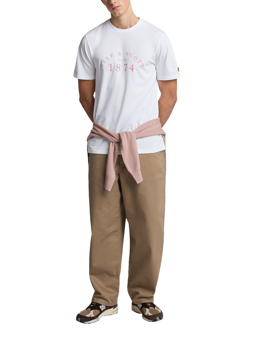 Product image 3 of 4, which shows Lyle & Scott Cotton Regular Fit Short Sleeve Graphic Logo T-Shirt, White/Ash Red, XS