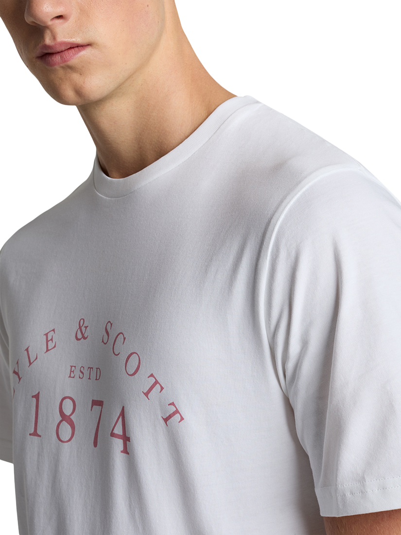 Product image 4 of 4, which shows Lyle & Scott Cotton Regular Fit Short Sleeve Graphic Logo T-Shirt, White/Ash Red, XS
