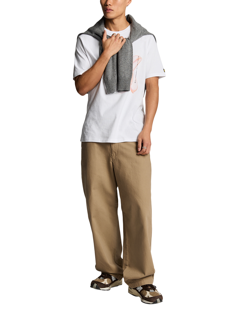 Product image 3 of 4, which shows Lyle & Scott Cotton Regular Fit Short Sleeve 3D Line Graphic T-Shirt, White/Orange, XS