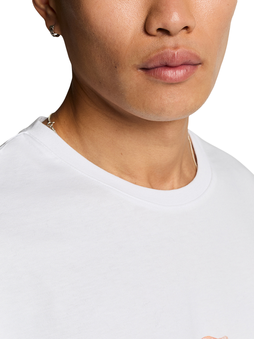 Product image 4 of 4, which shows Lyle & Scott Cotton Regular Fit Short Sleeve 3D Line Graphic T-Shirt, White/Orange, XS
