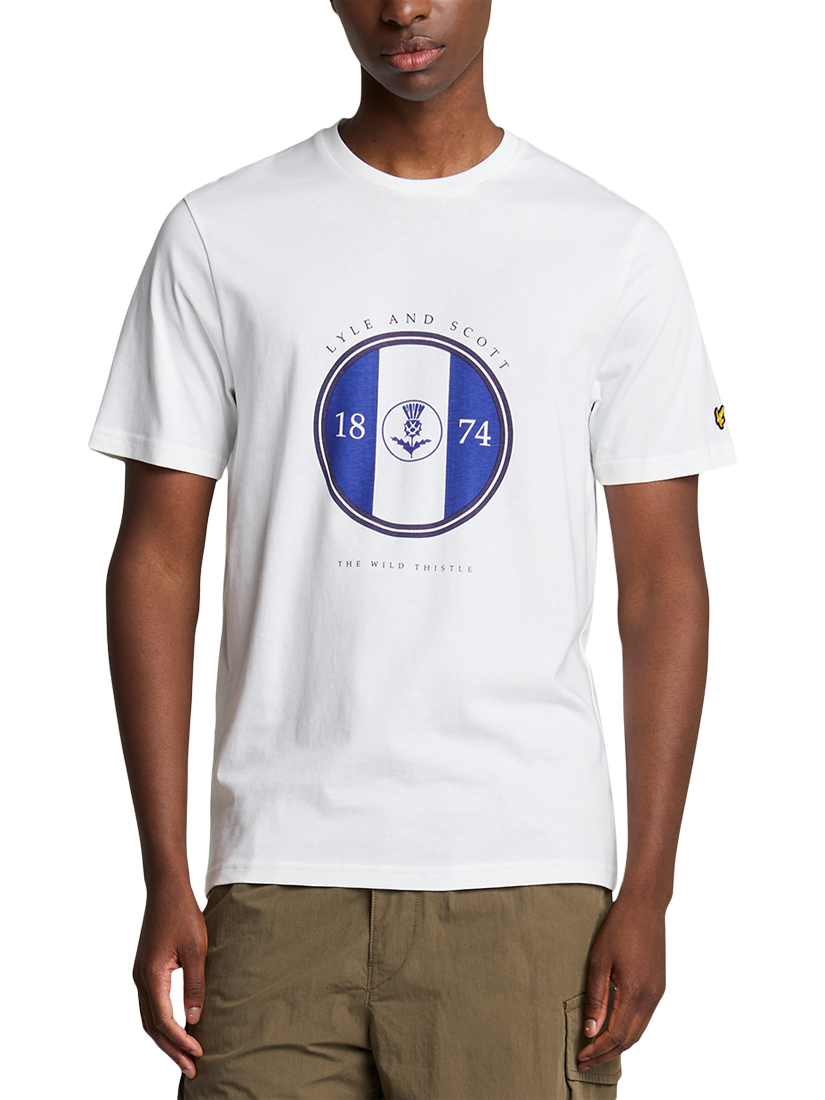 Product image 1 of 5, which shows Lyle & Scott Cotton Regular Fit Short Sleeve Sporty Thistle Graphic T-Shirt, White/Now Blue, XS
