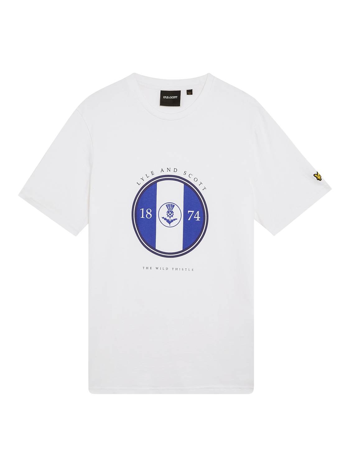 Product image 3 of 5, which shows Lyle & Scott Cotton Regular Fit Short Sleeve Sporty Thistle Graphic T-Shirt, White/Now Blue, XS